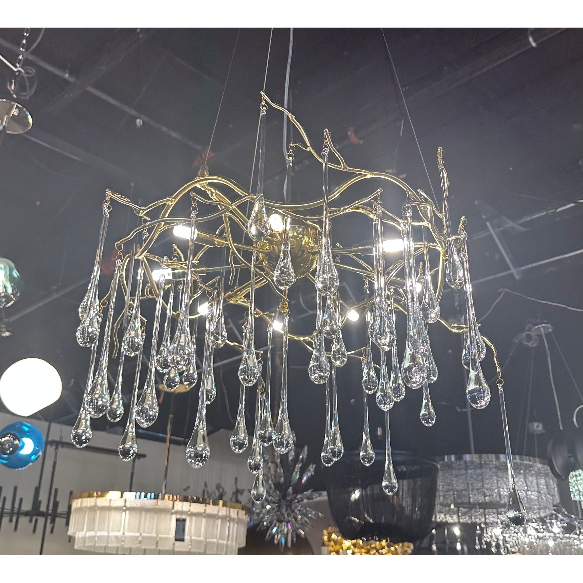 Dawn Teardrop Branch Brass Round Chandelier - 26" diameterClear GlassBlushlighting