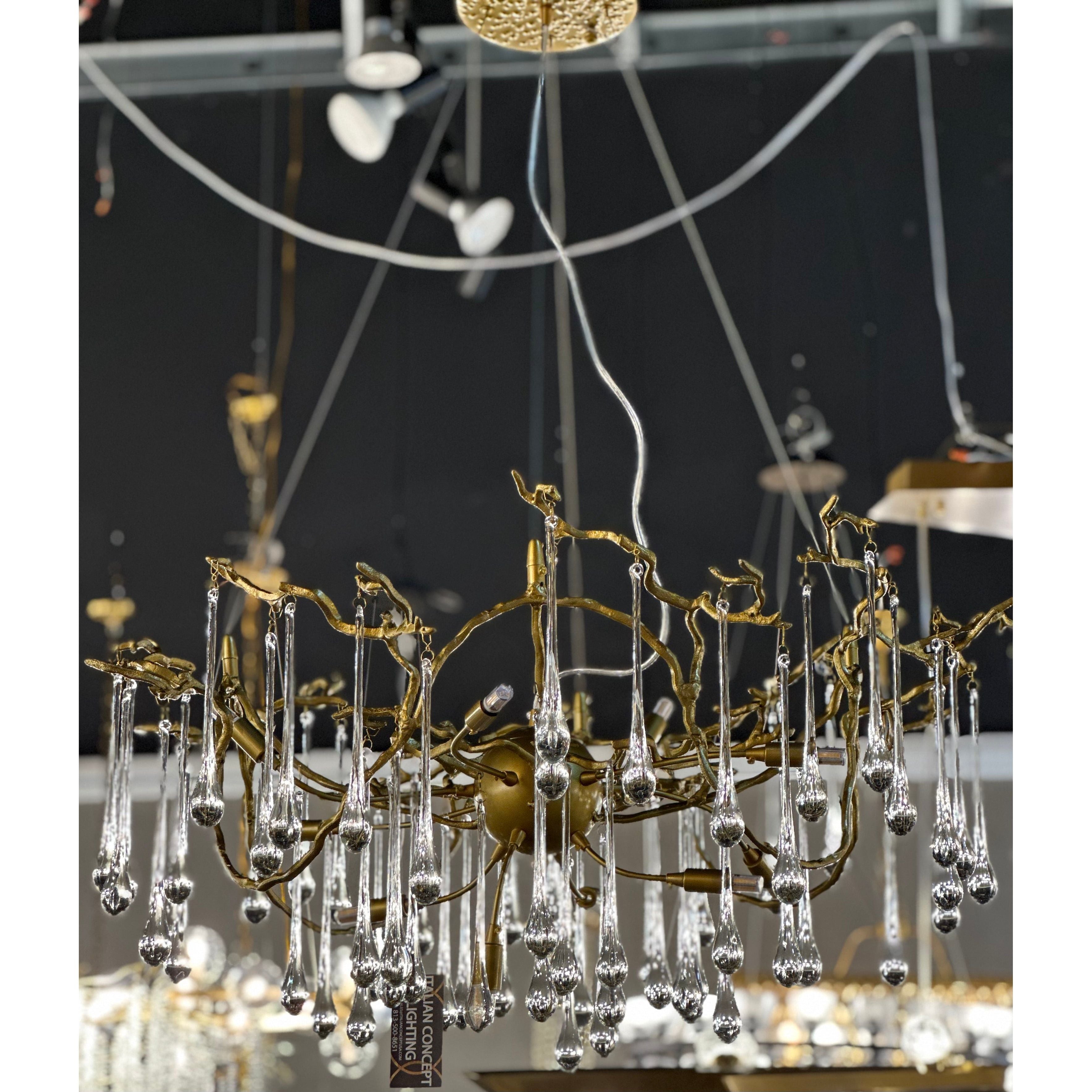 Dawn Teardrop Branch Brass Round Chandelier - 26" diameterClear GlassBlushlighting