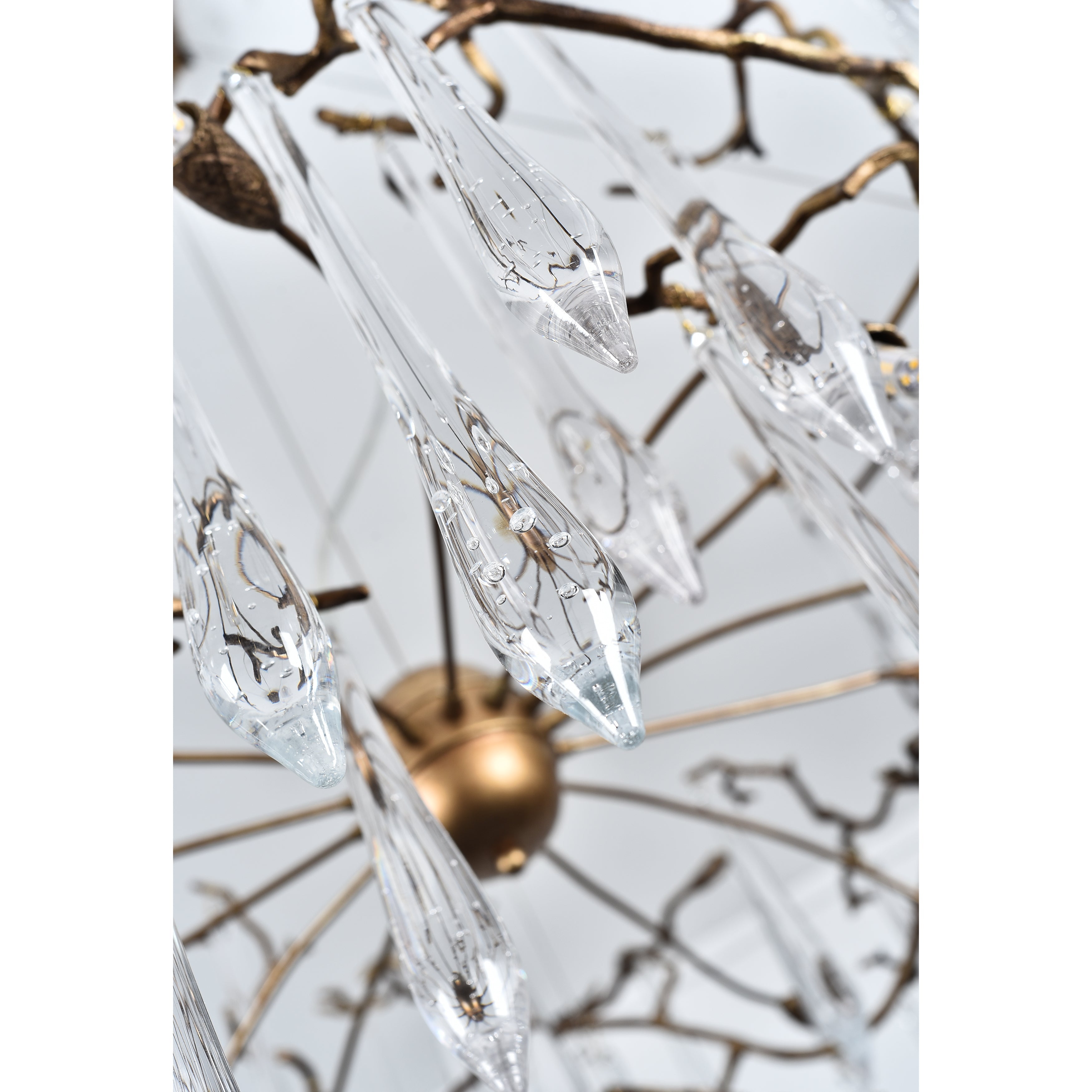 Dawn Teardrop Branch Brass Round Chandelier - 26" diameterClear GlassBlushlighting