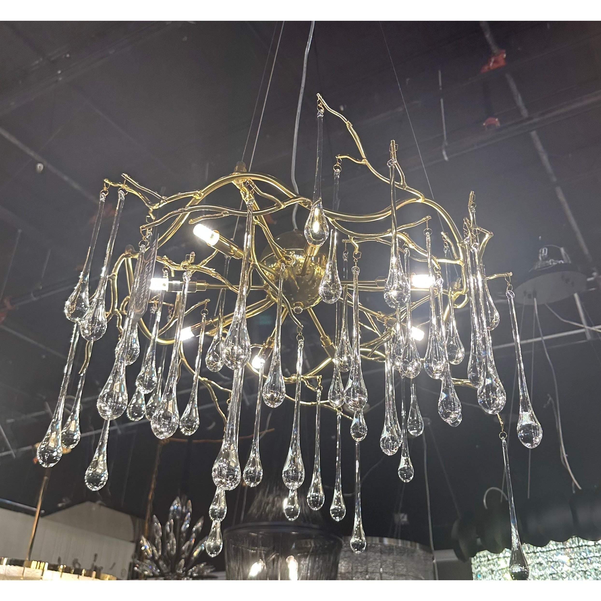 Dawn Teardrop Branch Brass Round Chandelier - 26" diameterClear GlassBlushlighting