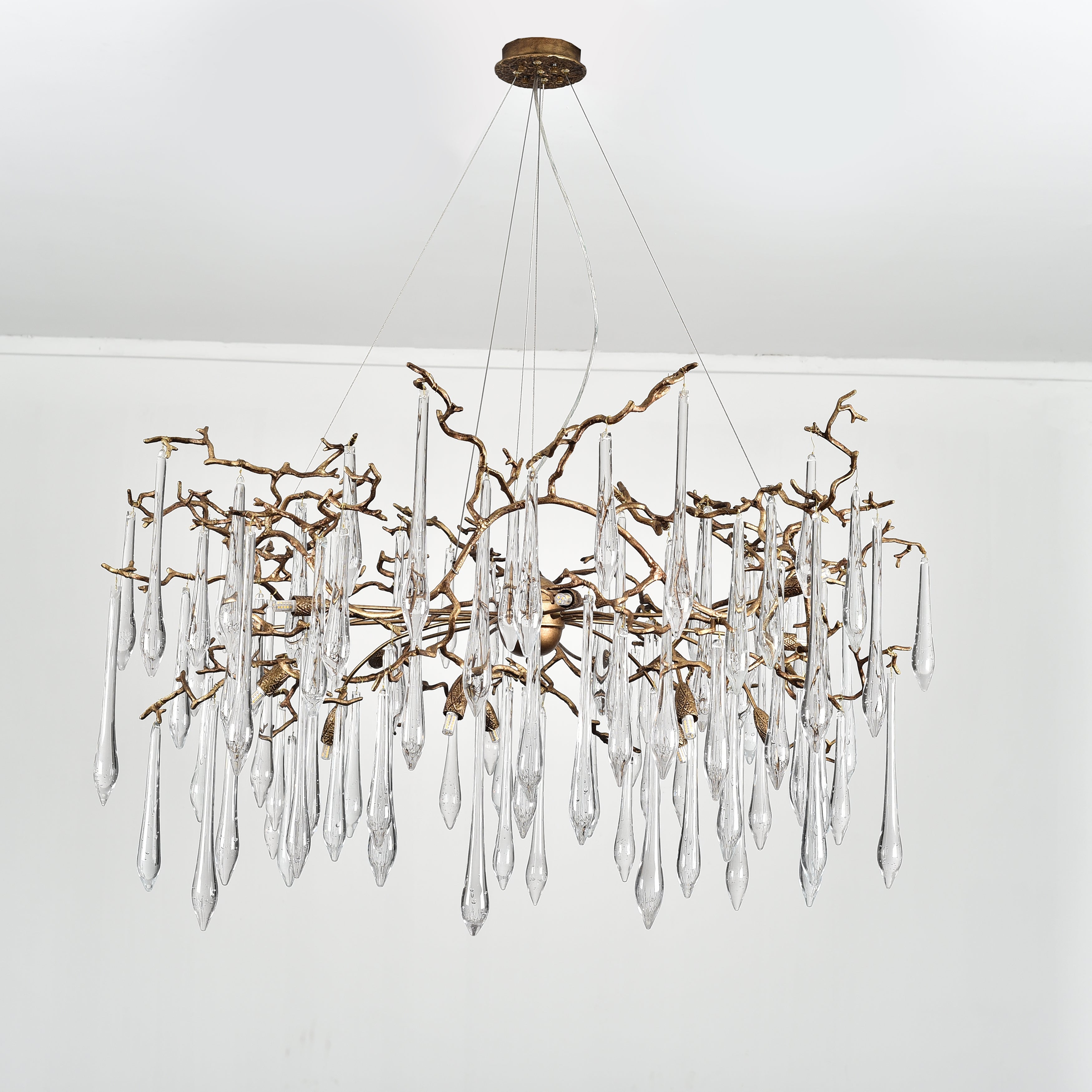 Dawn Teardrop Branch Brass Round Chandelier - 26" diameterClear GlassBlushlighting