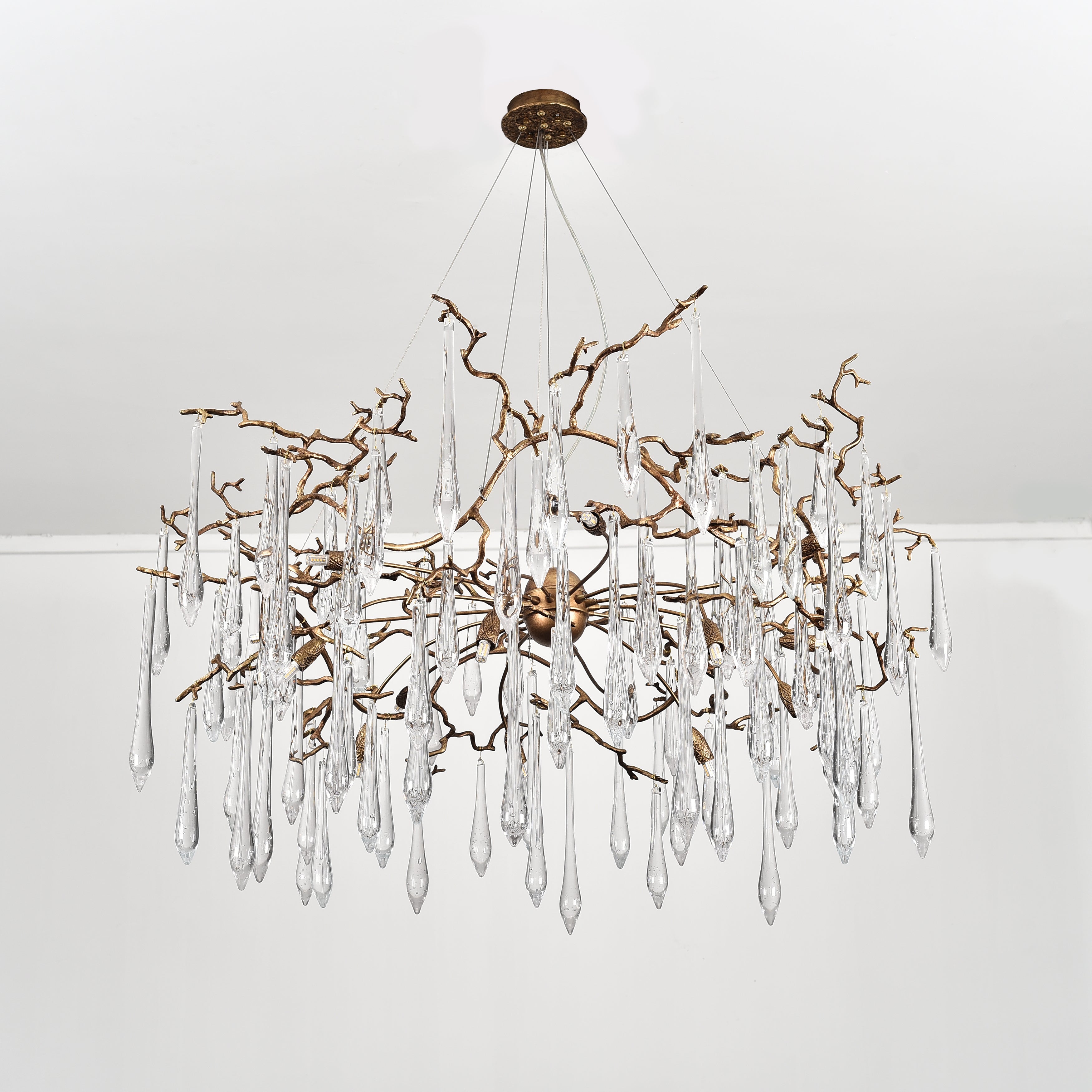 Dawn Teardrop Branch Brass Round Chandelier - 26" diameterClear GlassBlushlighting