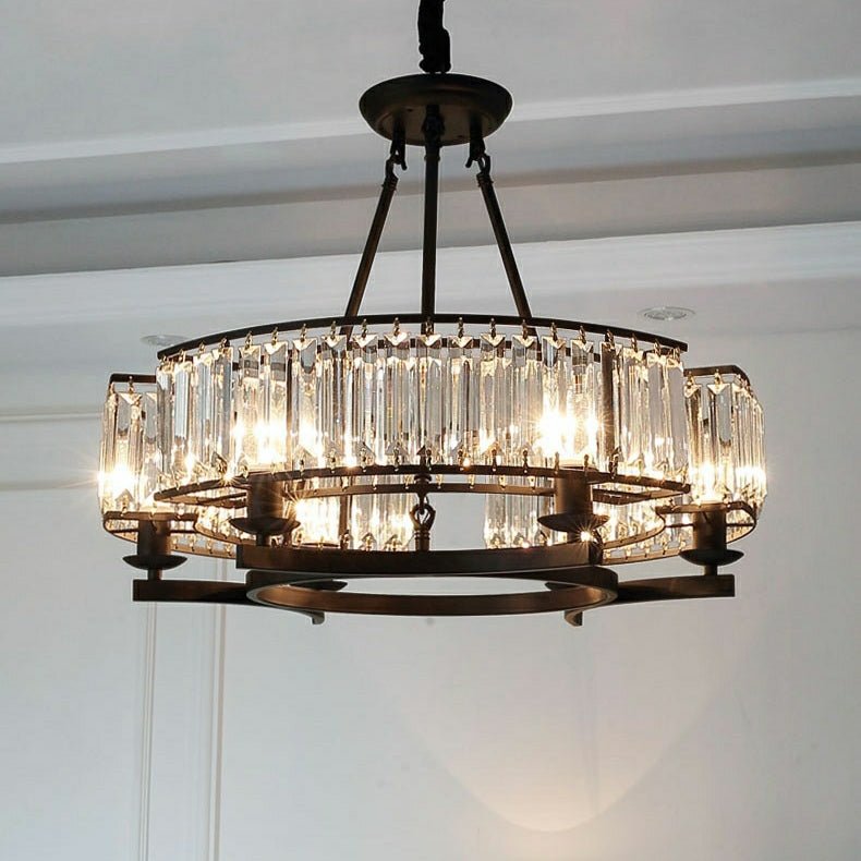 Decorative 6/ 8/ 10/ 12 - Light Crystal Ceiling Chandelier Triangular Prism Island Light Fixture Metal Shade for Living Room - 8 Lights/ D31.5"*H20.1"/24.3kgBlackWarm LightBlushlighting