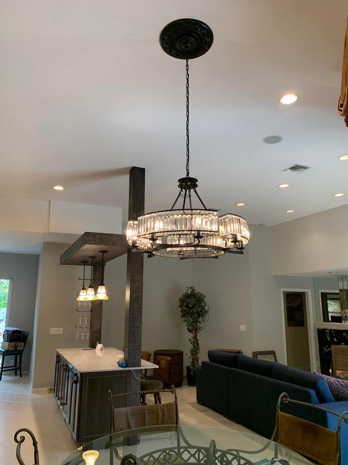 Decorative 6/ 8/ 10/ 12 - Light Crystal Ceiling Chandelier Triangular Prism Island Light Fixture Metal Shade for Living Room - 8 Lights/ D31.5"*H20.1"/24.3kgBlackWarm LightBlushlighting