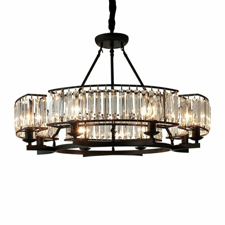Decorative 6/ 8/ 10/ 12 - Light Crystal Ceiling Chandelier Triangular Prism Island Light Fixture Metal Shade for Living Room - 8 Lights/ D31.5"*H20.1"/24.3kgBlackWarm LightBlushlighting