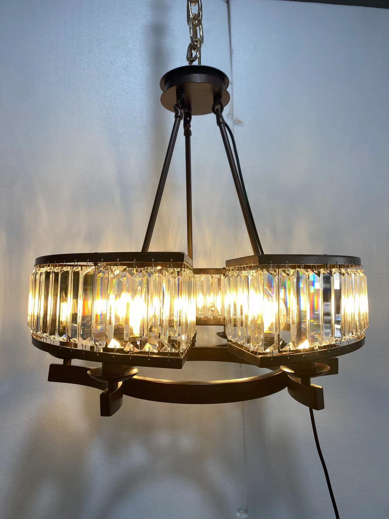 Decorative 6/ 8/ 10/ 12 - Light Crystal Ceiling Chandelier Triangular Prism Island Light Fixture Metal Shade for Living Room - 8 Lights/ D31.5"*H20.1"/24.3kgGoldWarm LightBlushlighting