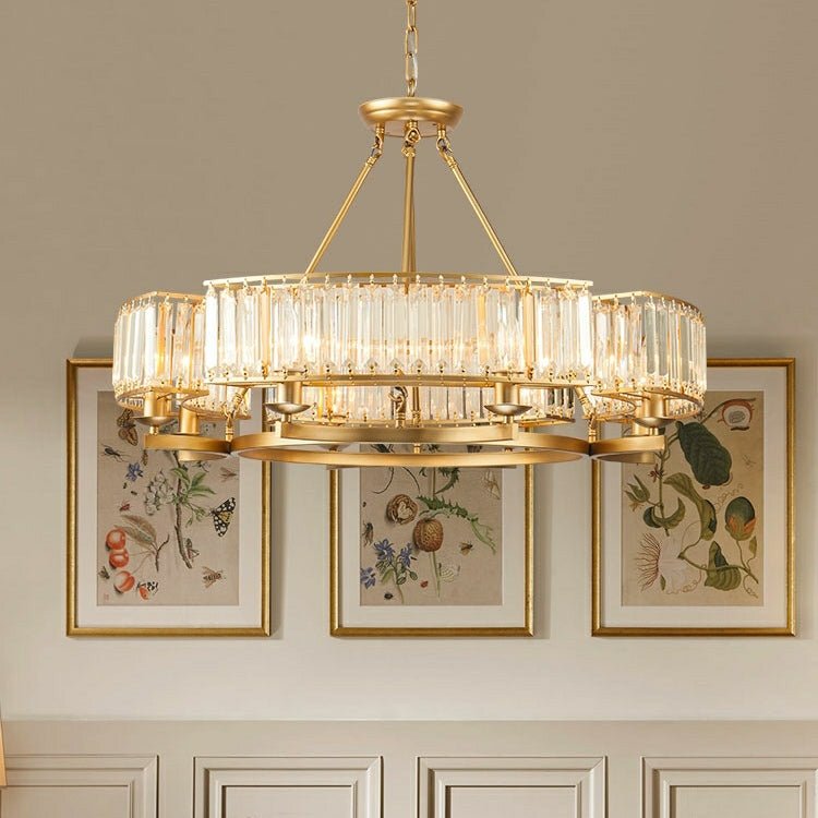 Decorative 6/ 8/ 10/ 12 - Light Crystal Ceiling Chandelier Triangular Prism Island Light Fixture Metal Shade for Living Room - 8 Lights/ D31.5"*H20.1"/24.3kgGoldWarm LightBlushlighting