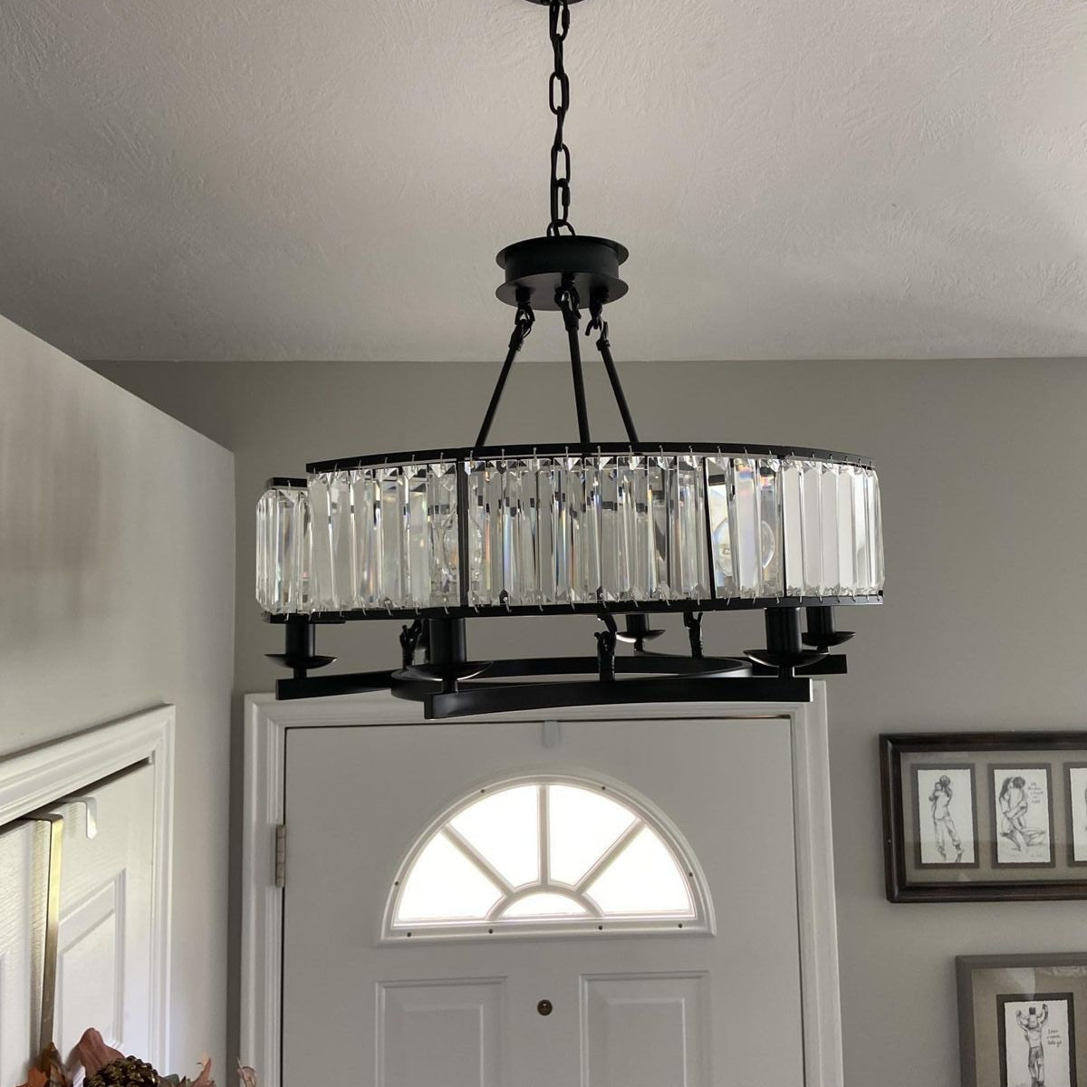 Decorative 6/ 8/ 10/ 12 - Light Crystal Ceiling Chandelier Triangular Prism Island Light Fixture Metal Shade for Living Room - 8 Lights/ D31.5"*H20.1"/24.3kgBlackWarm LightBlushlighting