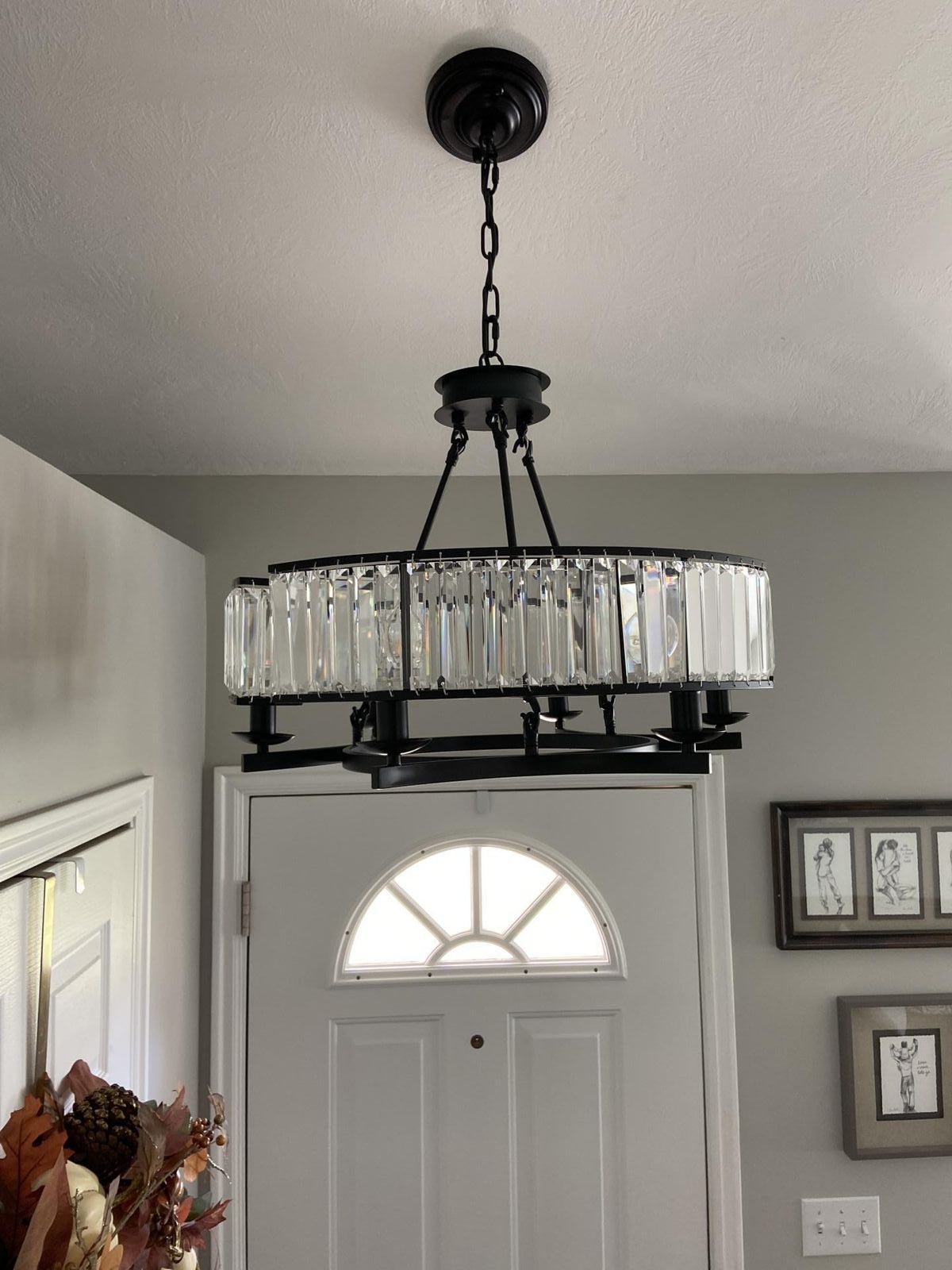 Decorative 6/ 8/ 10/ 12 - Light Crystal Ceiling Chandelier Triangular Prism Island Light Fixture Metal Shade for Living Room - 8 Lights/ D31.5"*H20.1"/24.3kgBlackWarm LightBlushlighting