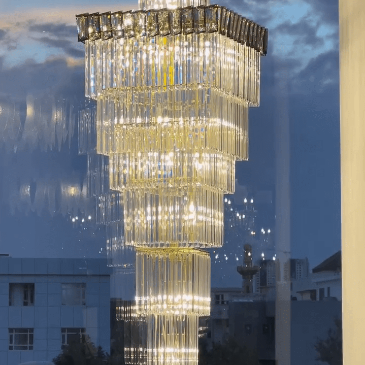 Decorative Large Vertical Crystal Staircase Chandelier Foyer Ceiling Light Fixture Lamp In Gray/ Amber Brim - L15.8"*W15.8"*H55.1"Smoky GrayWarm LightBlushlighting
