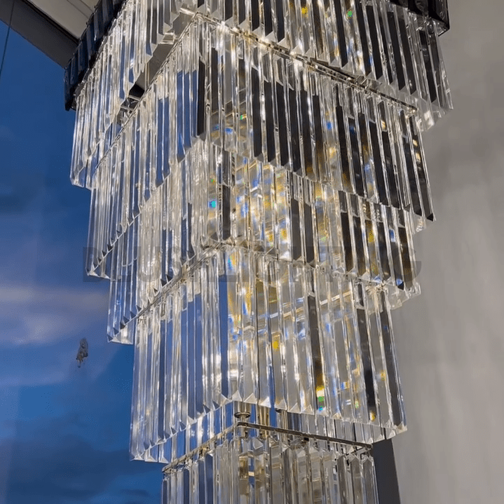 Decorative Large Vertical Crystal Staircase Chandelier Foyer Ceiling Light Fixture Lamp In Gray/ Amber Brim - L15.8"*W15.8"*H55.1"Smoky GrayWarm LightBlushlighting
