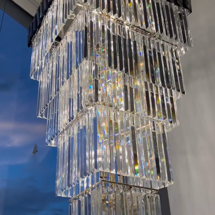 Decorative Large Vertical Crystal Staircase Chandelier Foyer Ceiling Light Fixture Lamp In Gray/ Amber Brim - L15.8"*W15.8"*H55.1"Smoky GrayWarm LightBlushlighting