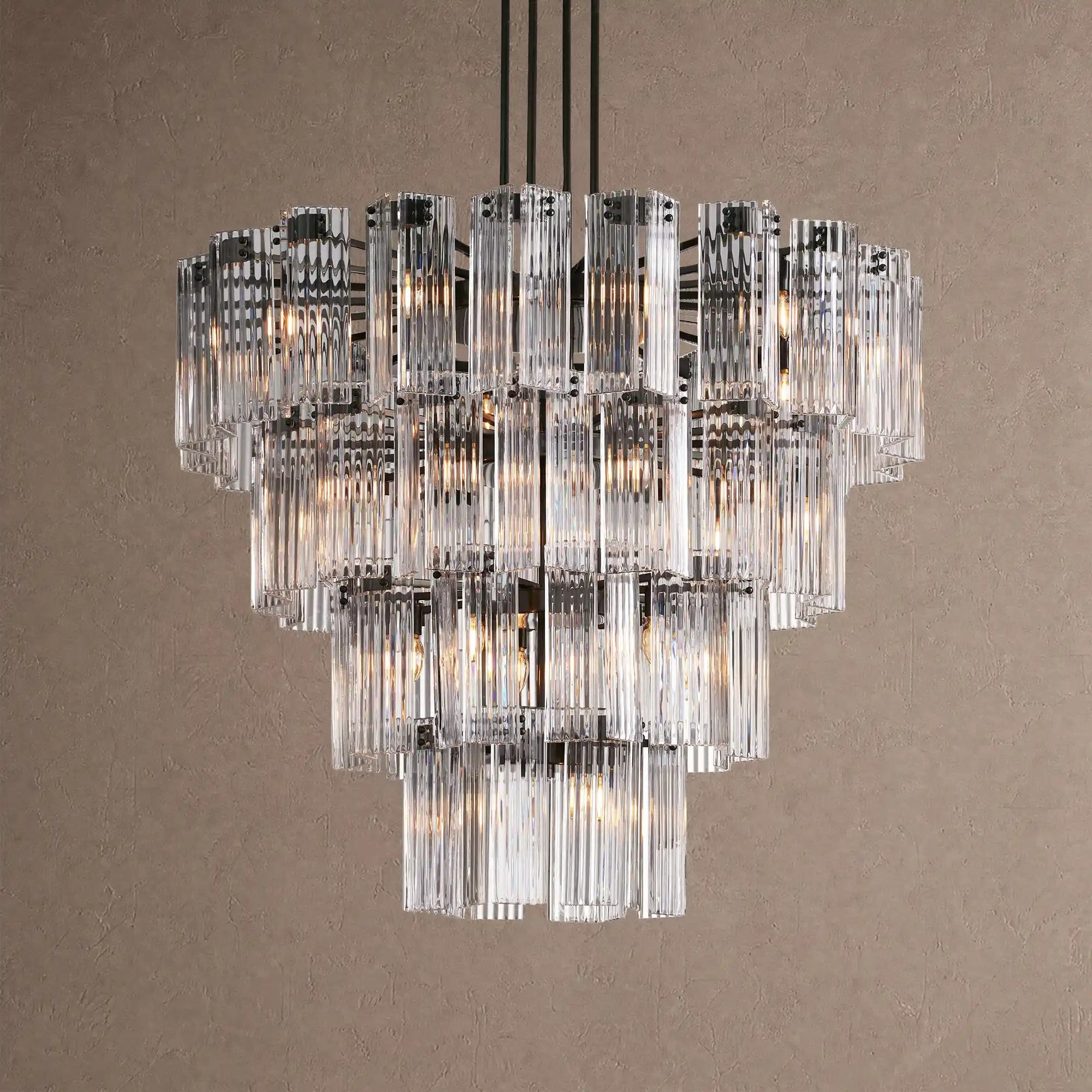 Delsie Round Chandelier 38''48''60'' - 48‘’BlackClearBlushlighting
