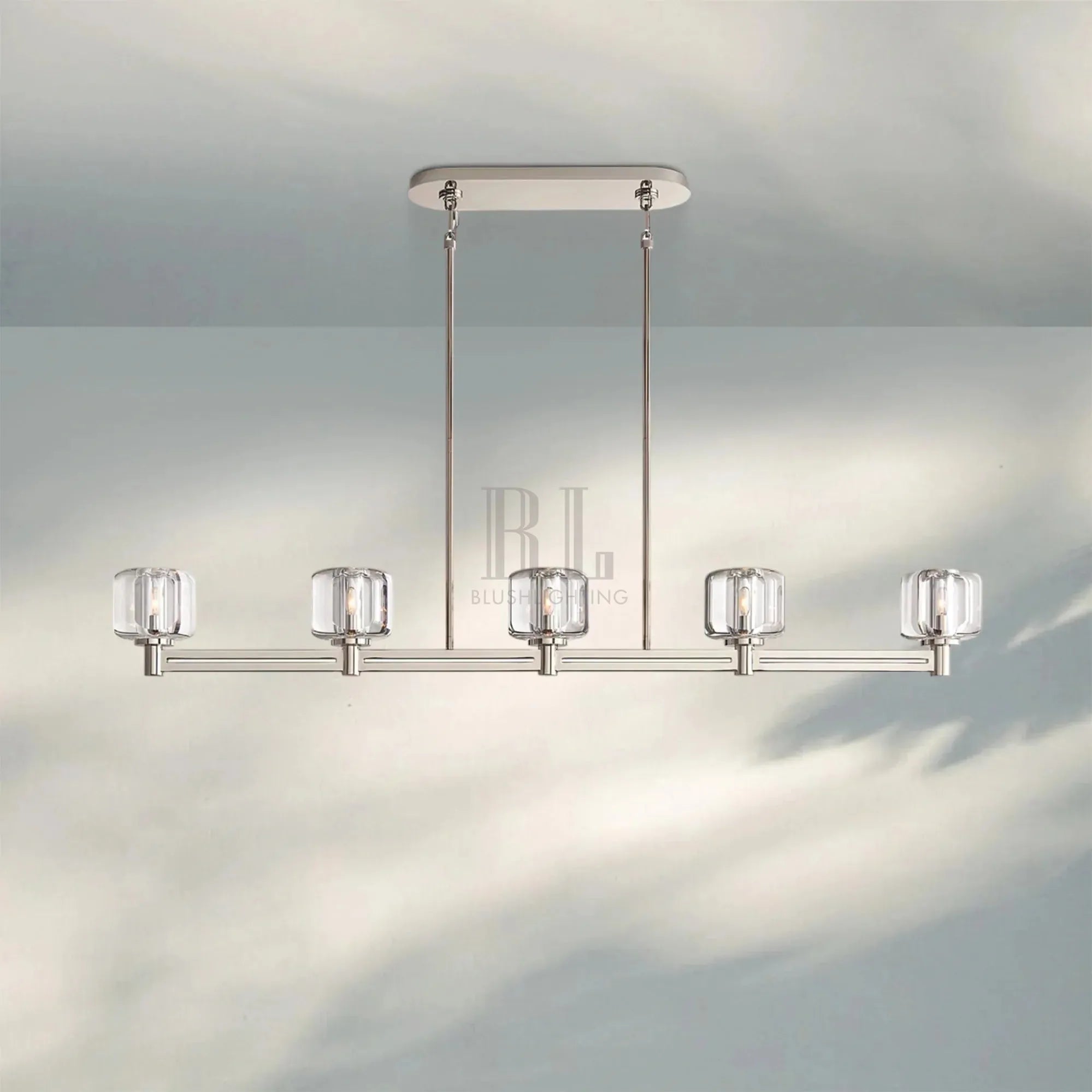 Demart Single Linear Chandelier 54'' 72''-54''-Polished Nickel-