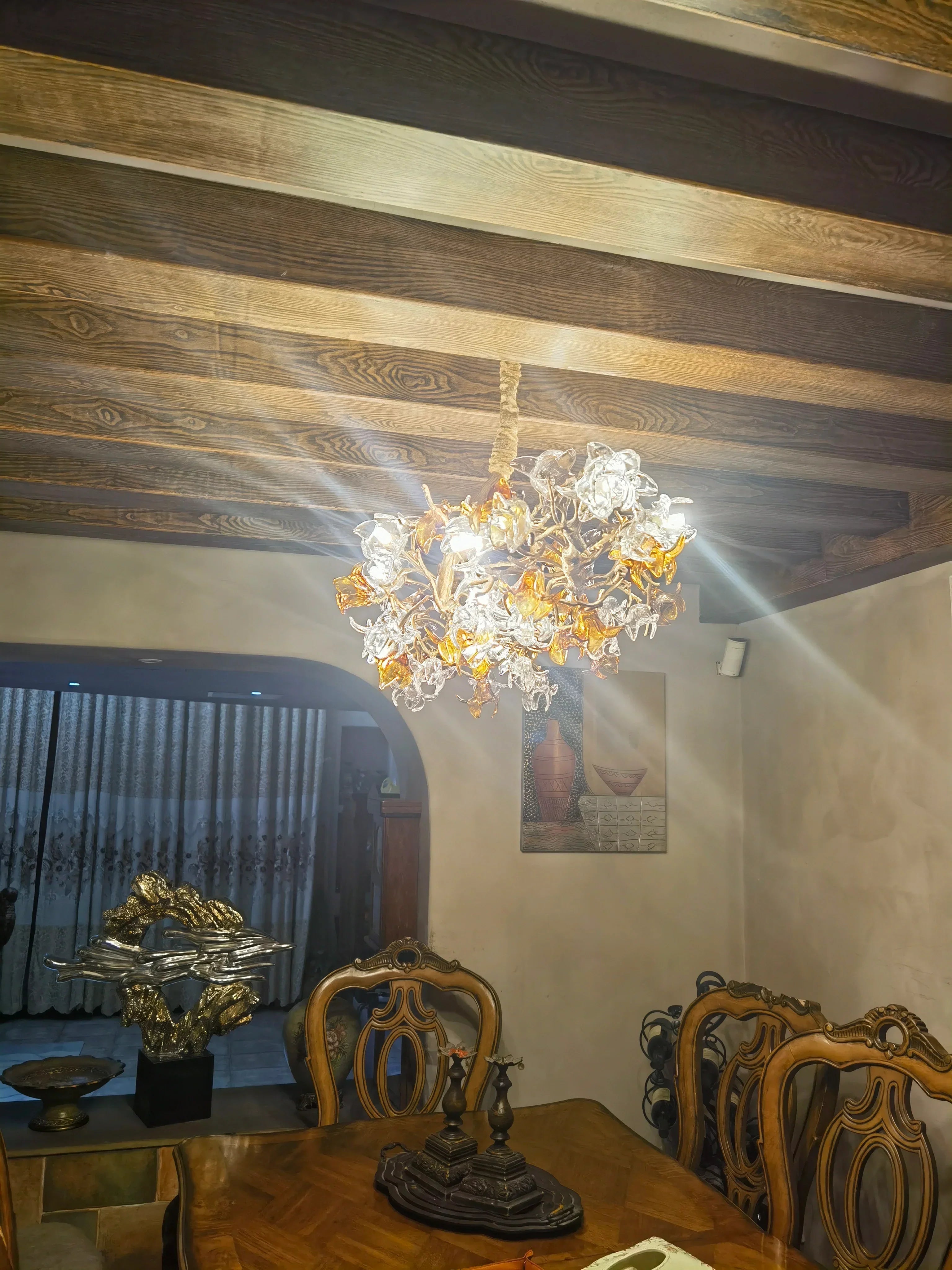 Designer Favorite Brass Branch Chandelier with Artistic Flower Glass for Dining Room Living Room and Kitchen Island - Round/12 Lights/D23.6"*H15.7"Warm LightBlushlighting