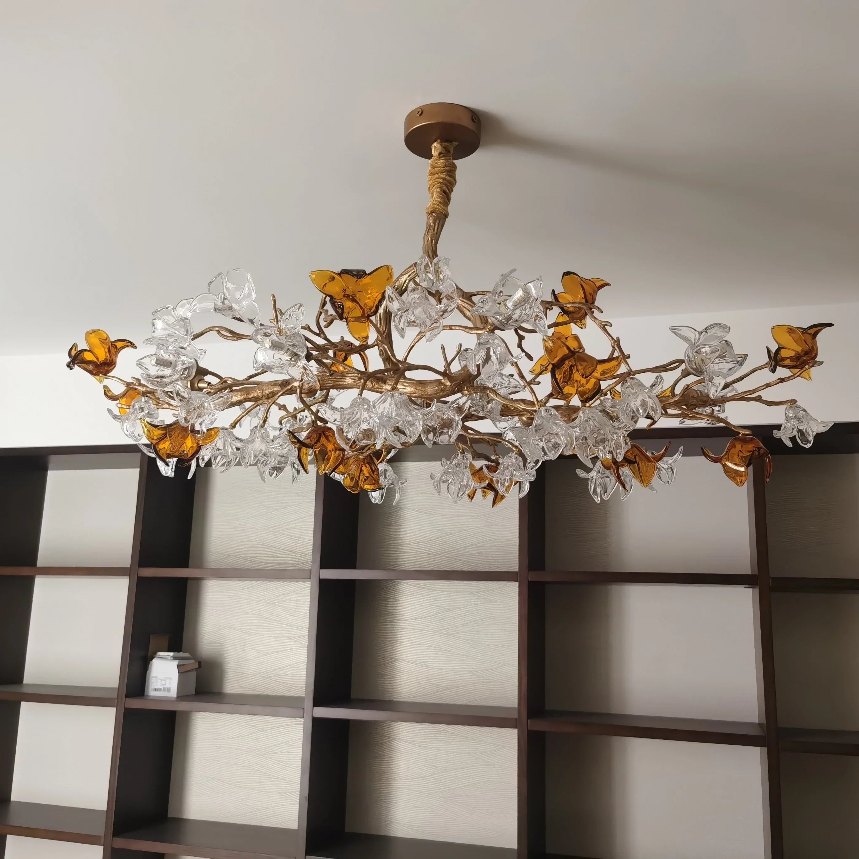Designer Favorite Brass Branch Chandelier with Artistic Flower Glass for Dining Room Living Room and Kitchen Island - Round/12 Lights/D23.6"*H15.7"Warm LightBlushlighting