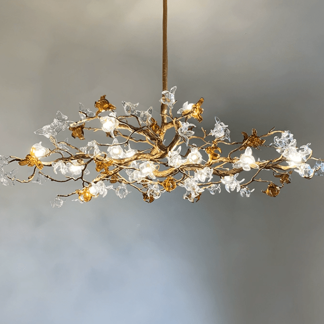 Designer Favorite Brass Branch Chandelier with Artistic Flower Glass for Dining Room Living Room and Kitchen Island - Round/12 Lights/D23.6"*H15.7"Warm LightBlushlighting