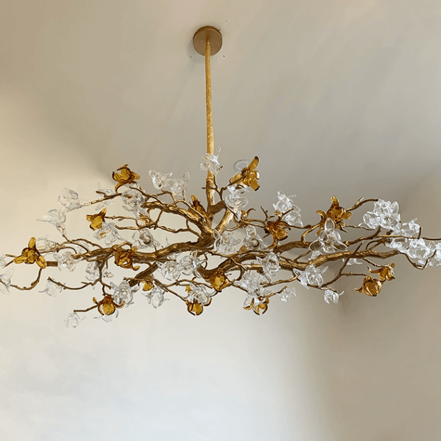 Designer Favorite Brass Branch Chandelier with Artistic Flower Glass for Dining Room Living Room and Kitchen Island - Round/12 Lights/D23.6"*H15.7"Warm LightBlushlighting