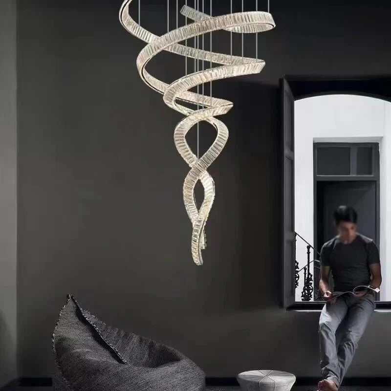 Designer Foyer Living Room Ceiling Light Fixture Stylish Spiral Crystal Chandelier for Hotel Entrance - Blushlighting