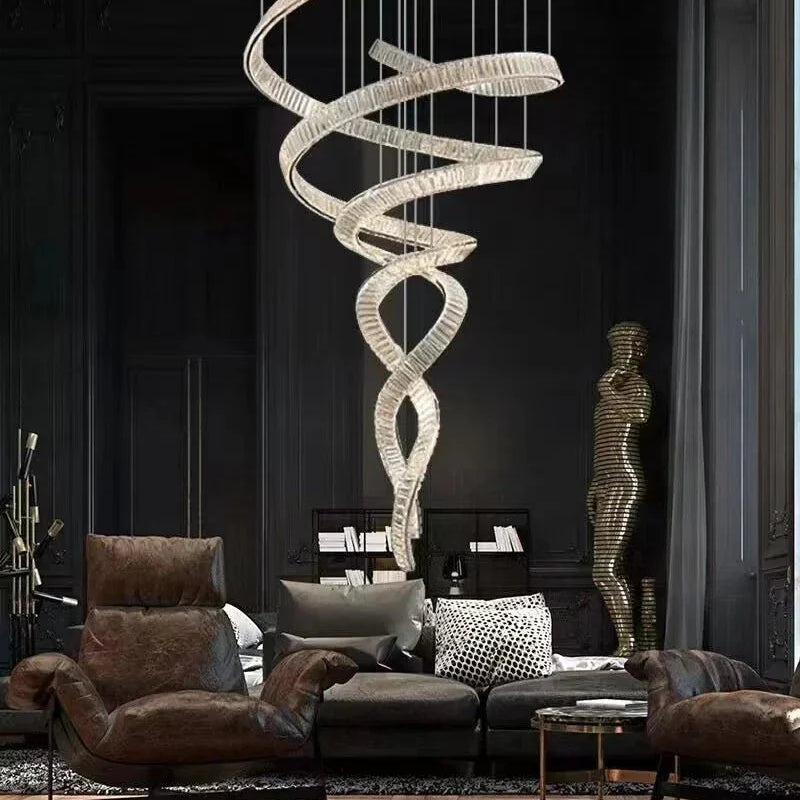 Designer Foyer Living Room Ceiling Light Fixture Stylish Spiral Crystal Chandelier for Hotel Entrance - Blushlighting