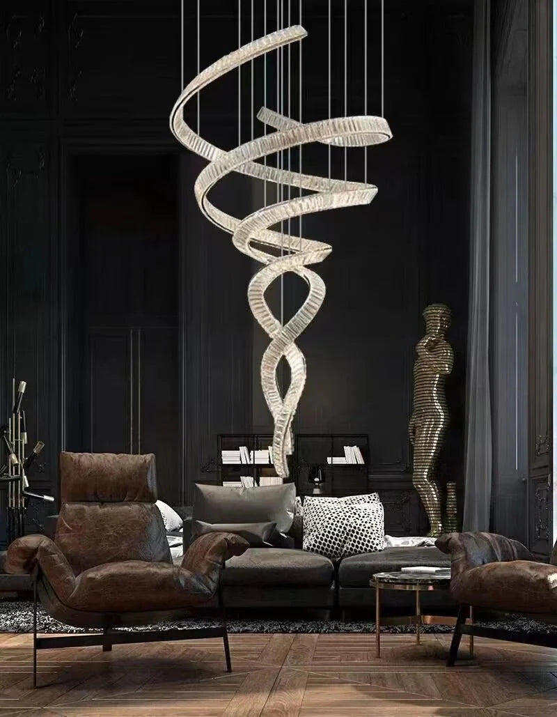 Designer Foyer Living Room Ceiling Light Fixture Stylish Spiral Crystal Chandelier for Hotel Entrance - Blushlighting