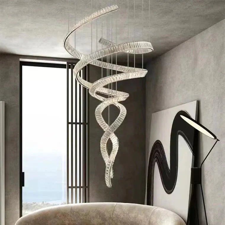 Designer Foyer Living Room Ceiling Light Fixture Stylish Spiral Crystal Chandelier for Hotel Entrance - D39.4"*H98.4"/47kgWith CanopyWarm LightBlushlighting