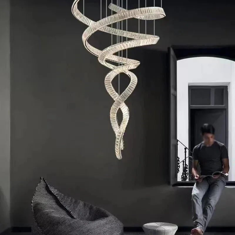 Designer Foyer Living Room Ceiling Light Fixture Stylish Spiral Crystal Chandelier for Hotel Entrance - D39.4"*H98.4"/47kgWith CanopyWarm LightBlushlighting