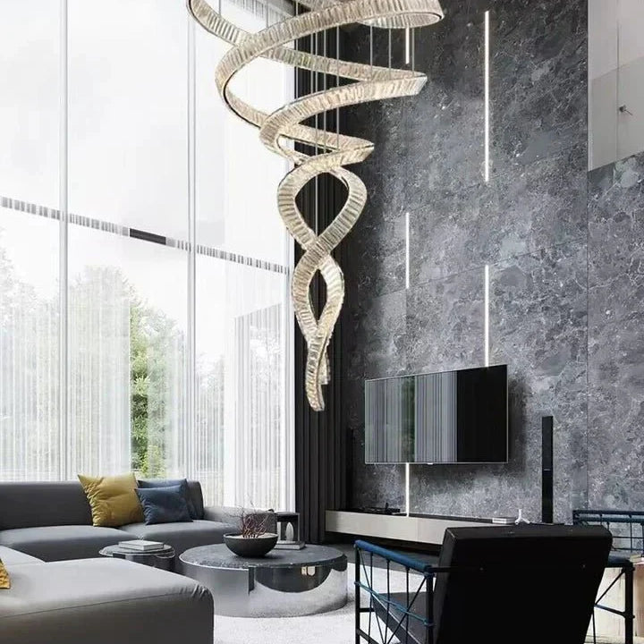 Designer Foyer Living Room Ceiling Light Fixture Stylish Spiral Crystal Chandelier for Hotel Entrance - Blushlighting