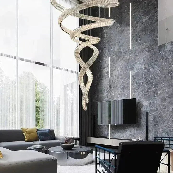 Designer Foyer Living Room Ceiling Light Fixture Stylish Spiral Crystal Chandelier for Hotel Entrance - D39.4"*H98.4"/47kgWith CanopyWarm LightBlushlighting