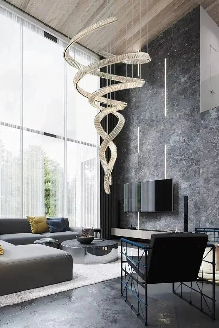 Designer Foyer Living Room Ceiling Light Fixture Stylish Spiral Crystal Chandelier for Hotel Entrance - D39.4"*H98.4"/47kgWith CanopyWarm LightBlushlighting