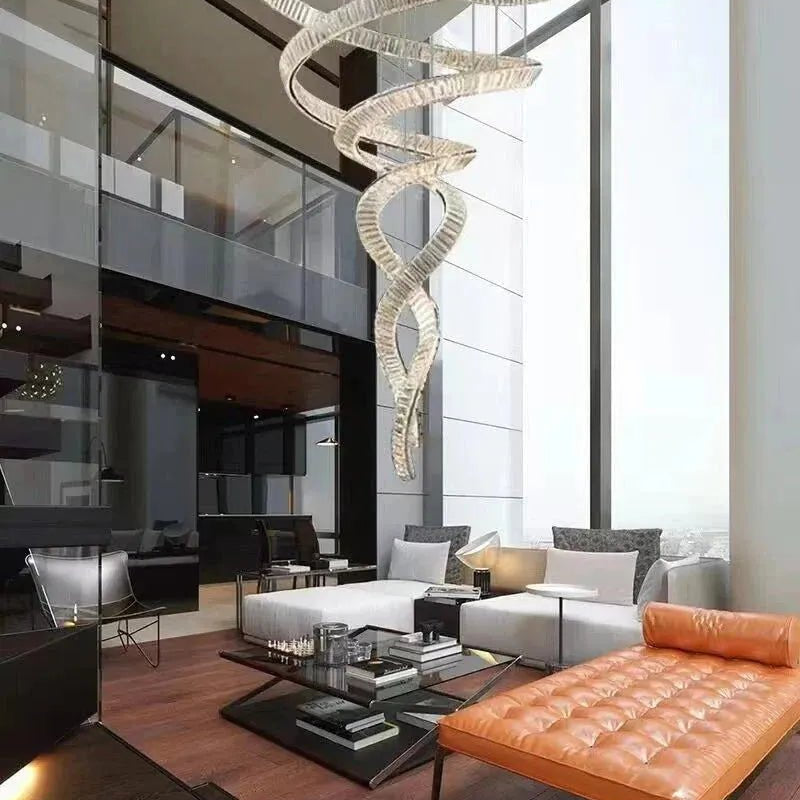 Designer Foyer Living Room Ceiling Light Fixture Stylish Spiral Crystal Chandelier for Hotel Entrance - D39.4"*H98.4"/47kgWith CanopyWarm LightBlushlighting