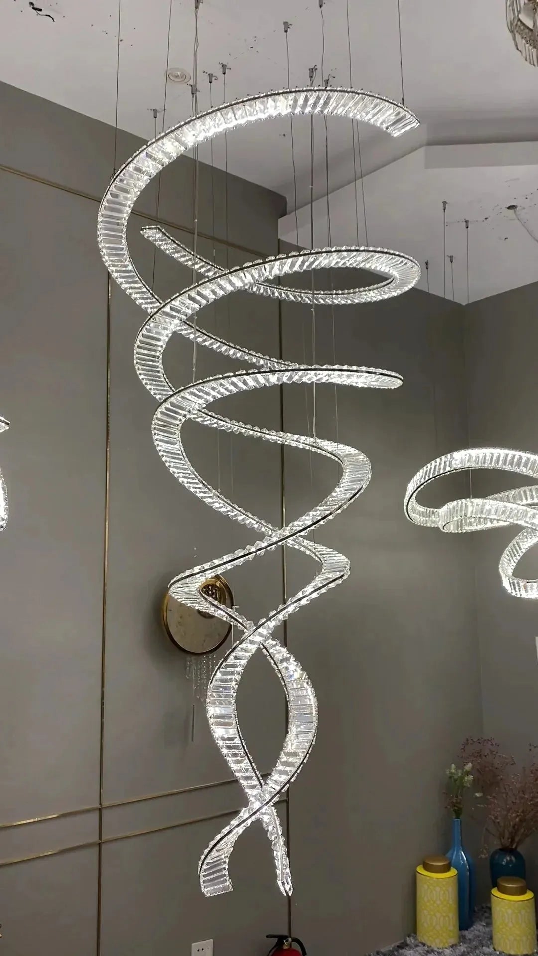 Designer Foyer Living Room Ceiling Light Fixture Stylish Spiral Crystal Chandelier for Hotel Entrance - D39.4"*H98.4"/47kgWith CanopyWarm LightBlushlighting