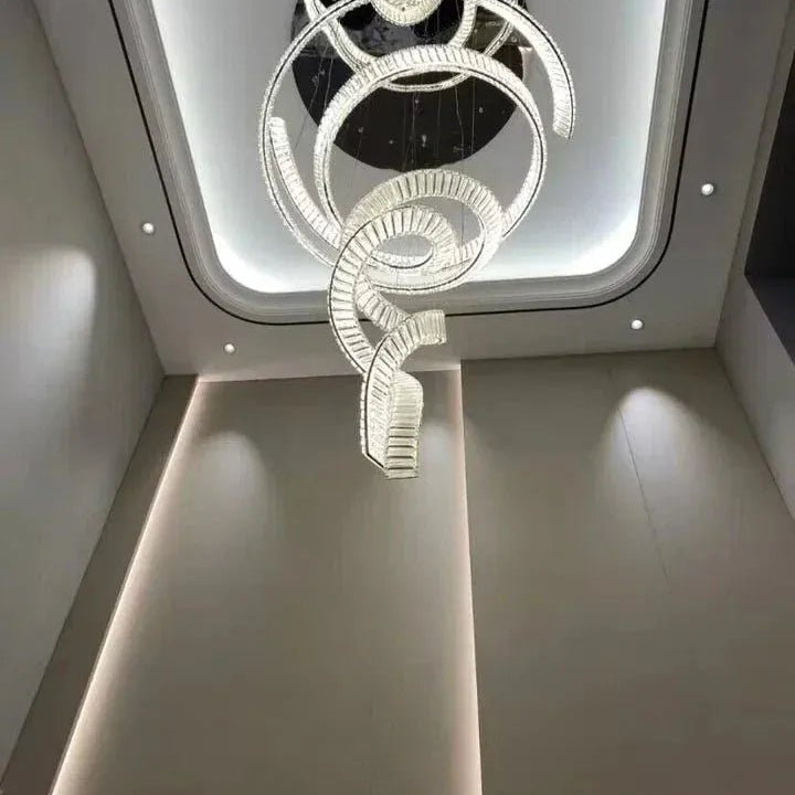 Designer Foyer Living Room Ceiling Light Fixture Stylish Spiral Crystal Chandelier for Hotel Entrance - D39.4"*H98.4"/47kgWith CanopyWarm LightBlushlighting