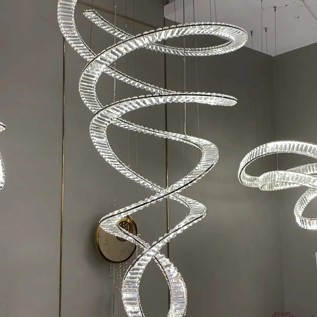 Designer Foyer Living Room Ceiling Light Fixture Stylish Spiral Crystal Chandelier for Hotel Entrance - Blushlighting