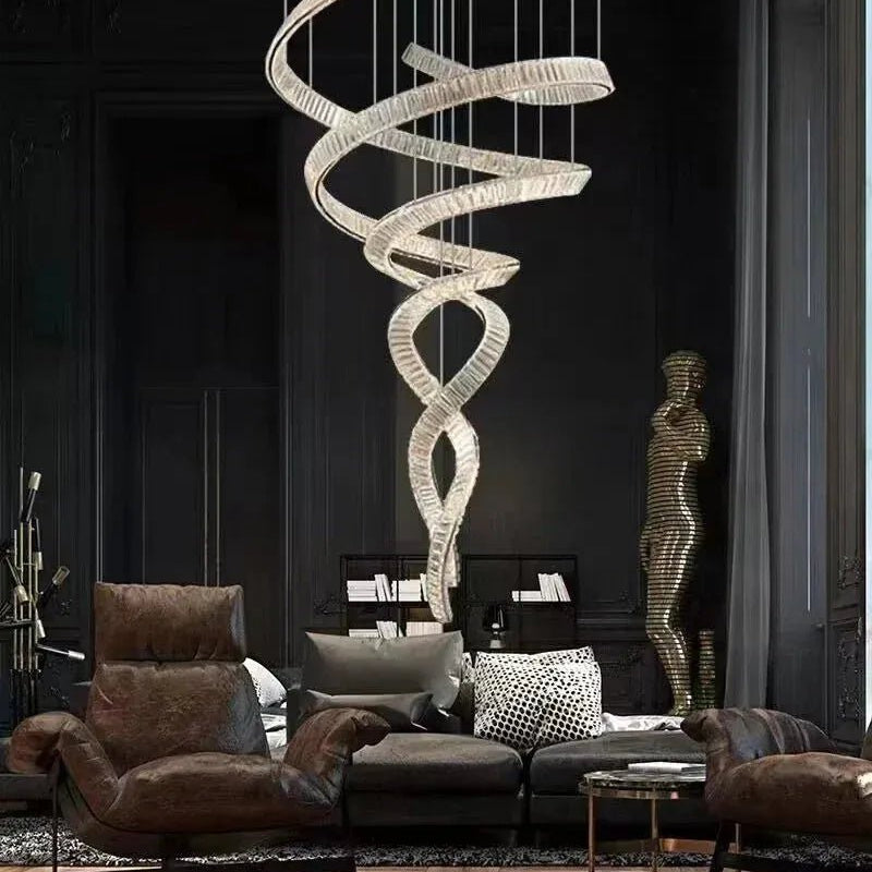 Designer Foyer Living Room Ceiling Light Fixture Stylish Spiral Crystal Chandelier for Hotel Entrance - D39.4"*H98.4"/47kgWith CanopyWarm LightBlushlighting