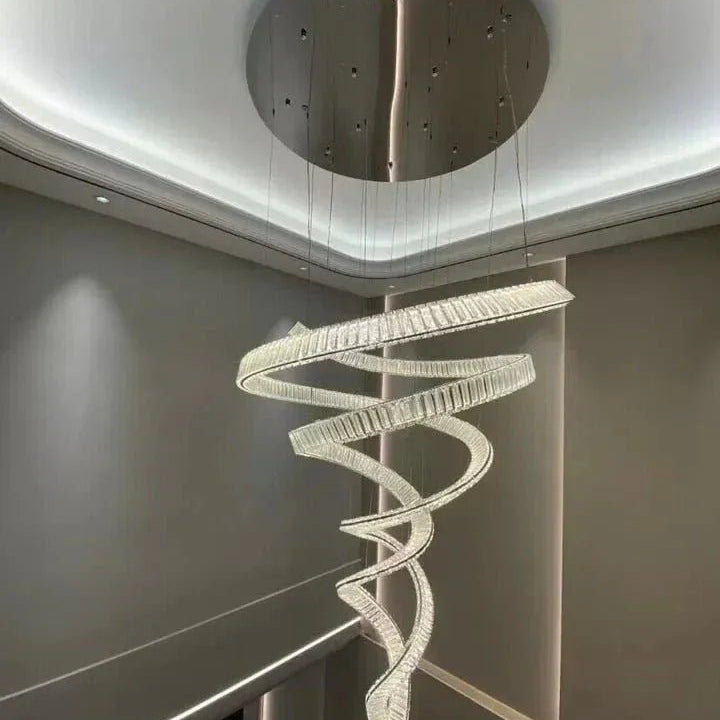 Designer Foyer Living Room Ceiling Light Fixture Stylish Spiral Crystal Chandelier for Hotel Entrance - D39.4"*H98.4"/47kgWith CanopyWarm LightBlushlighting