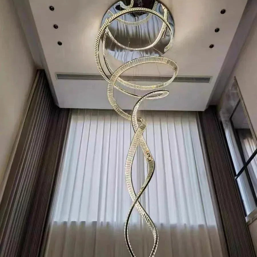 Designer Foyer Living Room Ceiling Light Fixture Stylish Spiral Crystal Chandelier for Hotel Entrance - D39.4"*H98.4"/47kgWith CanopyWarm LightBlushlighting