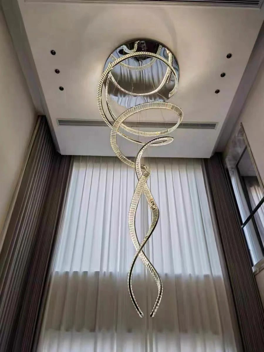 Designer Foyer Living Room Ceiling Light Fixture Stylish Spiral Crystal Chandelier for Hotel Entrance - Blushlighting