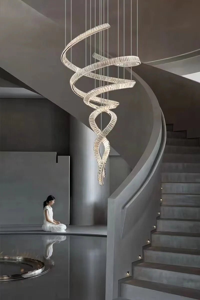 Designer Foyer Living Room Ceiling Light Fixture Stylish Spiral Crystal Chandelier for Hotel Entrance - Blushlighting