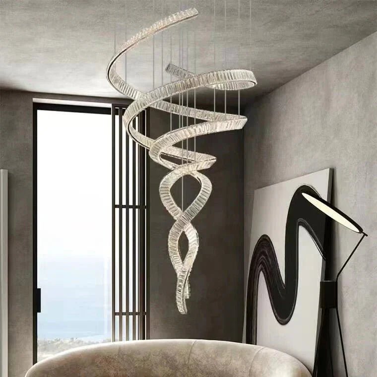 Designer Foyer Living Room Ceiling Light Fixture Stylish Spiral Crystal Chandelier for Hotel Entrance - Blushlighting