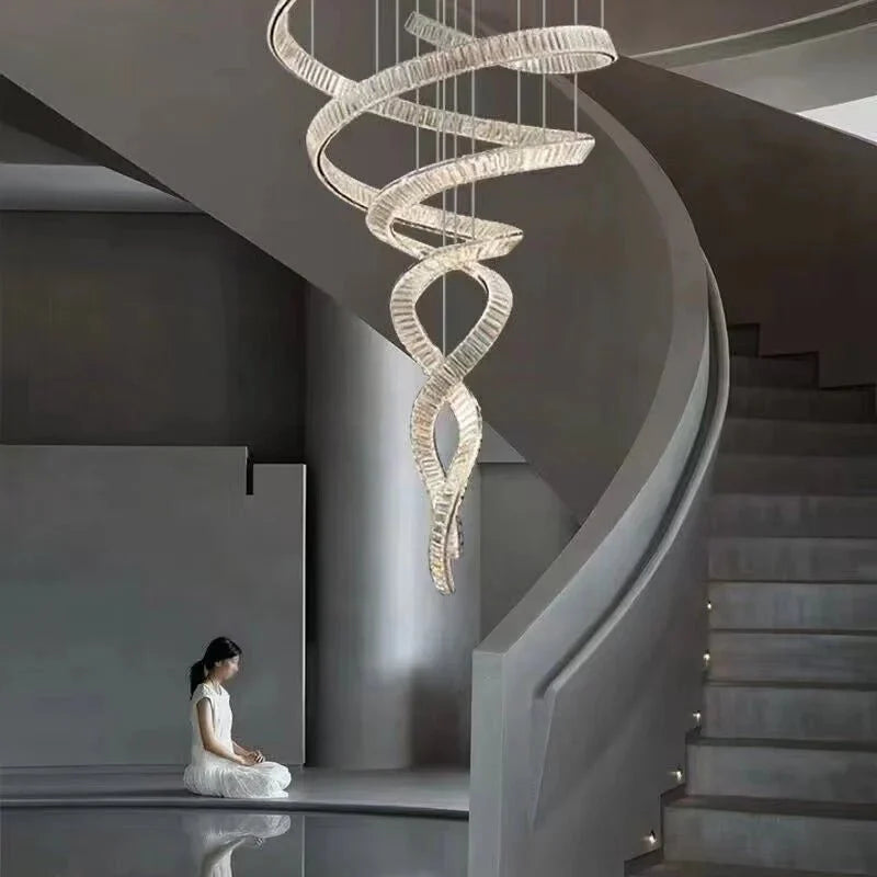 Designer Foyer Living Room Ceiling Light Fixture Stylish Spiral Crystal Chandelier for Hotel Entrance - Blushlighting