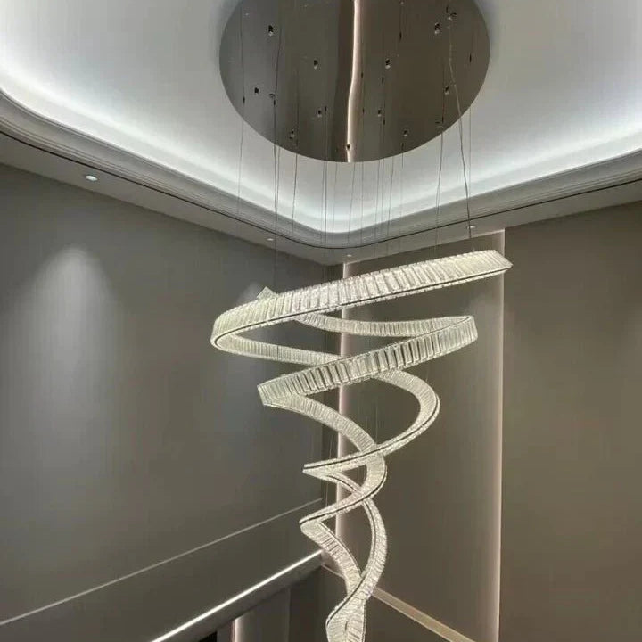 Designer Foyer Living Room Ceiling Light Fixture Stylish Spiral Crystal Chandelier for Hotel Entrance - Blushlighting