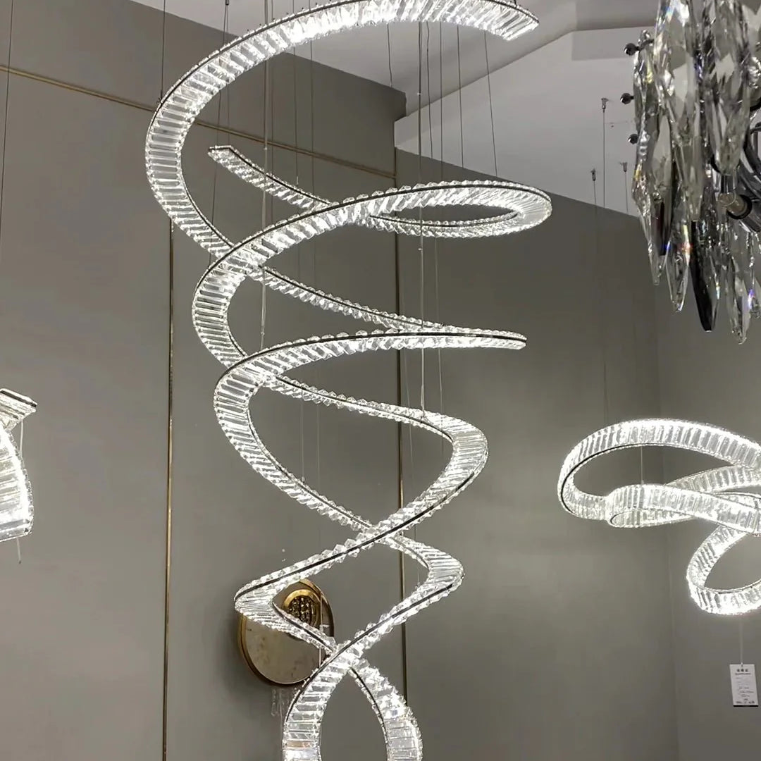 Designer Foyer Living Room Ceiling Light Fixture Stylish Spiral Crystal Chandelier for Hotel Entrance - Blushlighting
