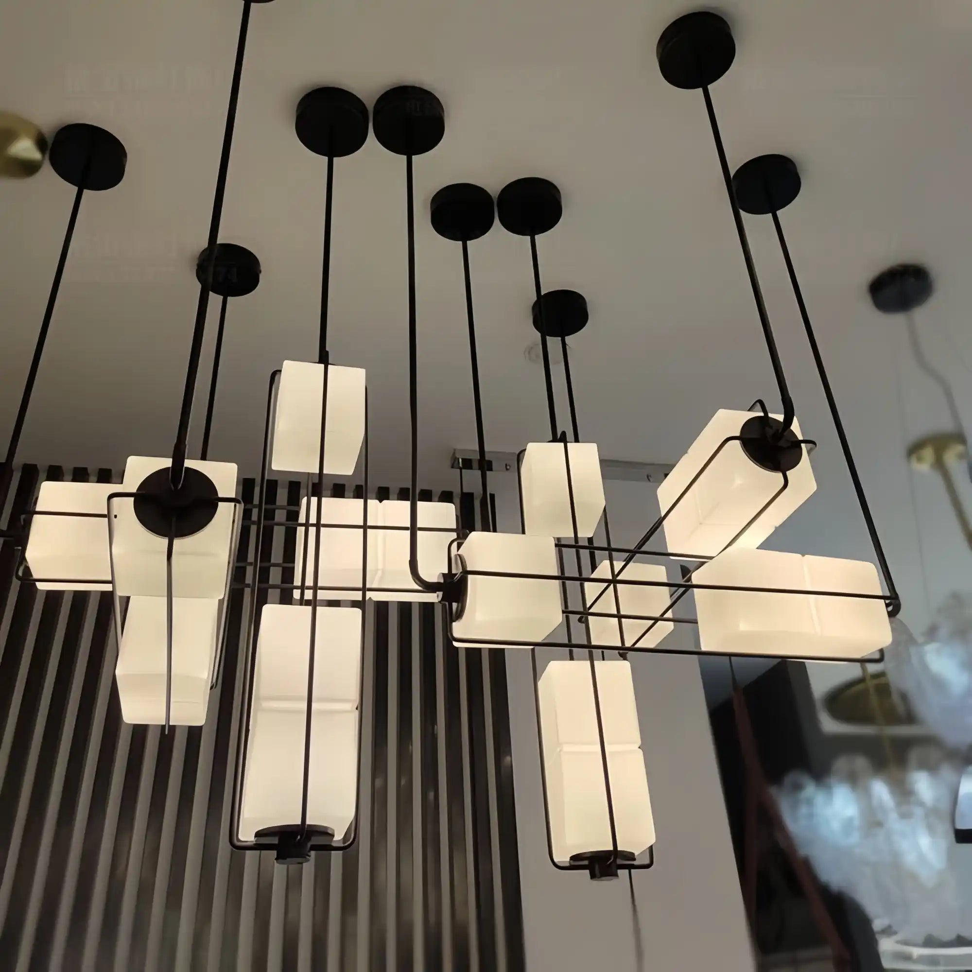 Designer Modern Geometric Grid - Form Handblown Glass Chandelier for Low Ceilings - L35.43"*W35.43"*H51.18"(90cm*90cm*H130cm)Warm LightBlushlighting
