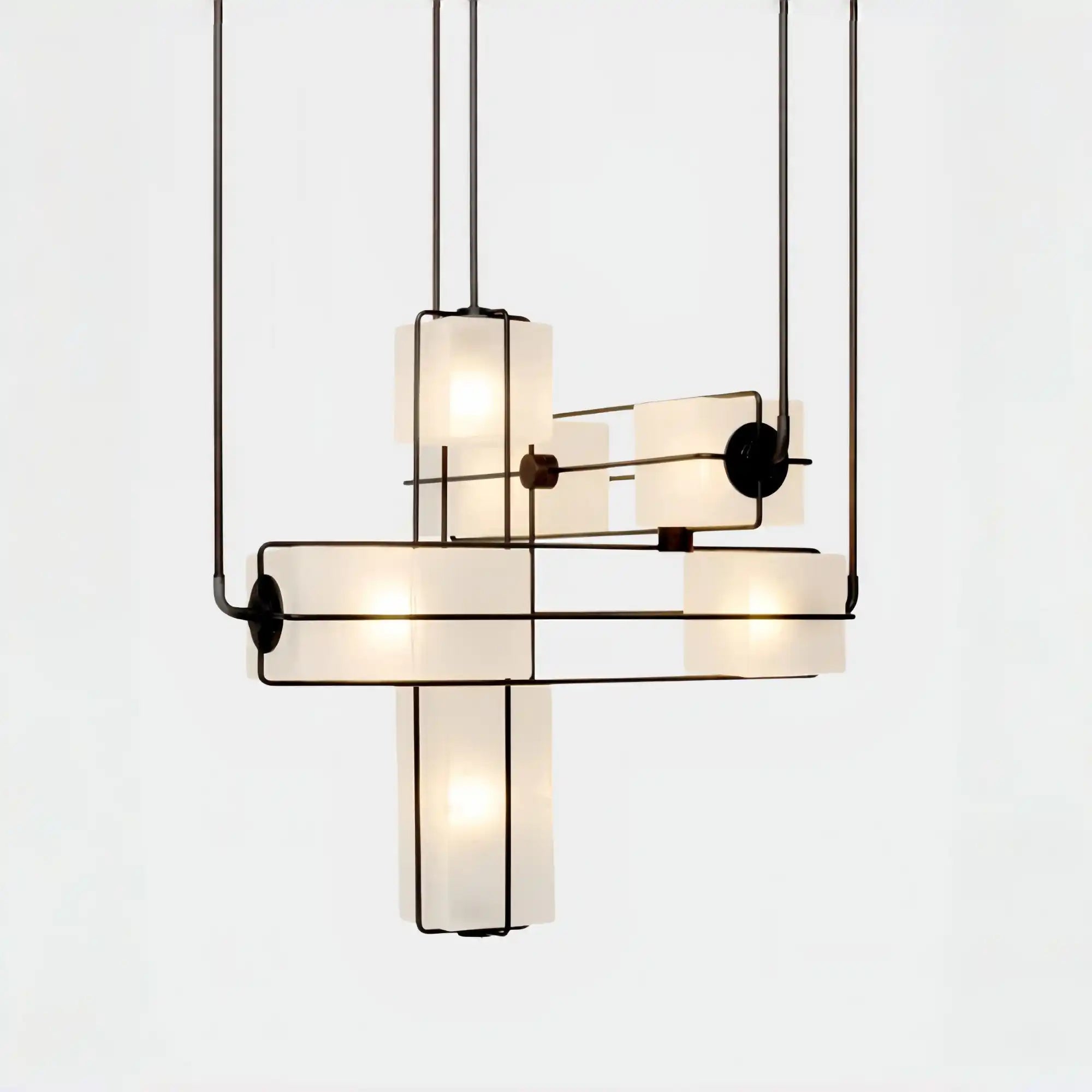 Designer Modern Geometric Grid - Form Handblown Glass Chandelier for Low Ceilings - L35.43"*W35.43"*H51.18"(90cm*90cm*H130cm)Warm LightBlushlighting
