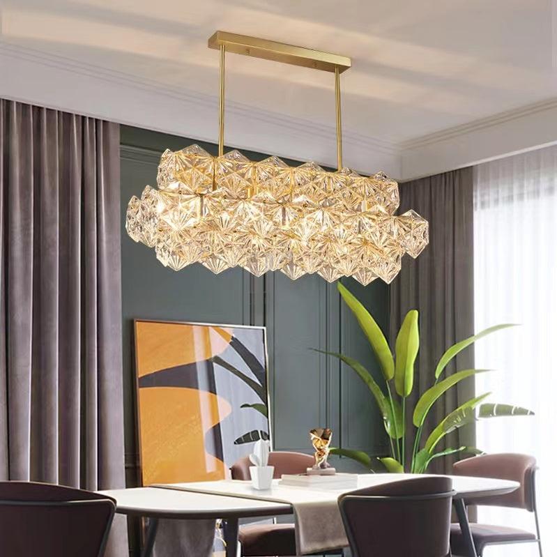 Designer Recommended Modern Rectangle Crystal Pendant Chandelier for Dining Table/Kitchen Island/Bar - D29.5"*H24.0"Warm LightBlushlighting