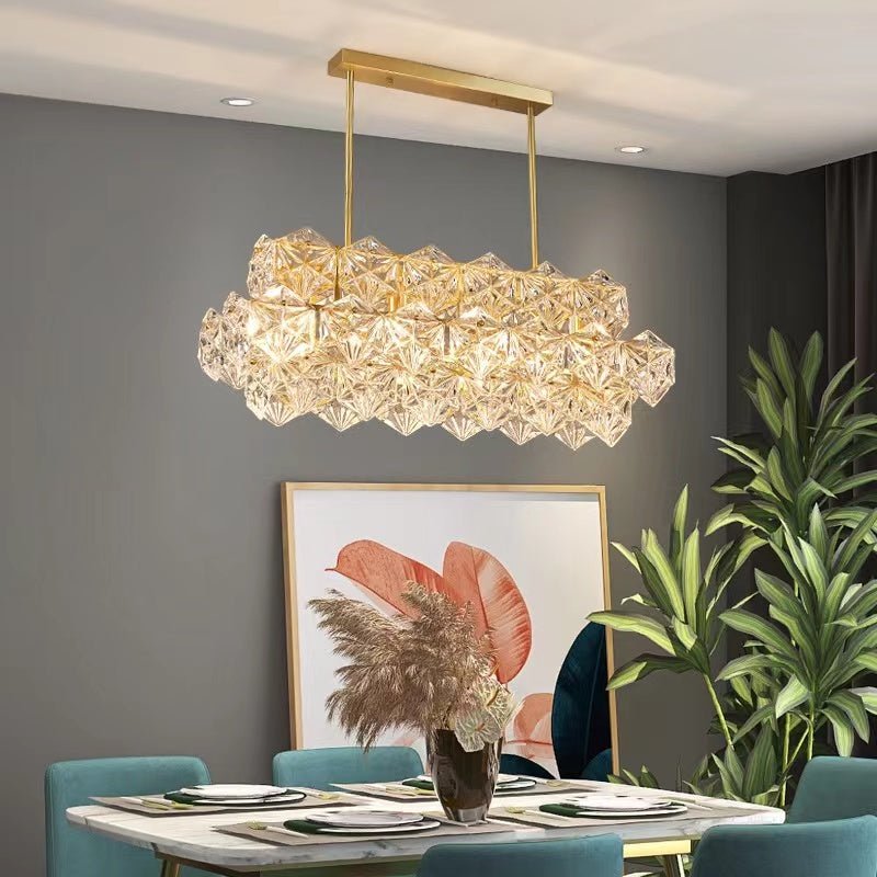 Designer Recommended Modern Rectangle Crystal Pendant Chandelier for Dining Table/Kitchen Island/Bar - D29.5"*H24.0"Warm LightBlushlighting