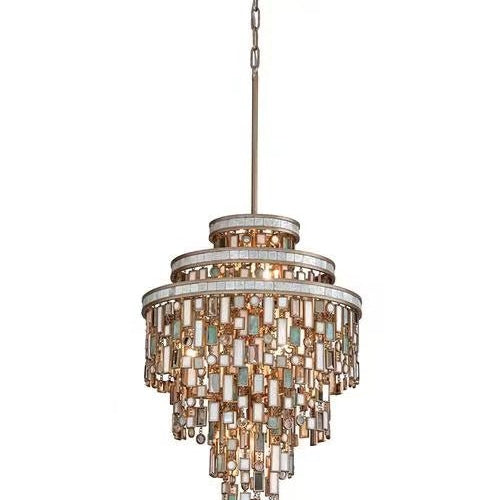 Designer Style Multi-tier Vintage Colorful Plaid Glass Chandelier for Hallway/Living Room/Foyer - D24.0"*H32.0"Blushlighting