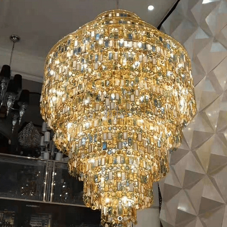 Designer Style Multi-tier Vintage Colorful Plaid Glass Chandelier for Hallway/Living Room/Foyer - D32.0"*H52.0"Blushlighting