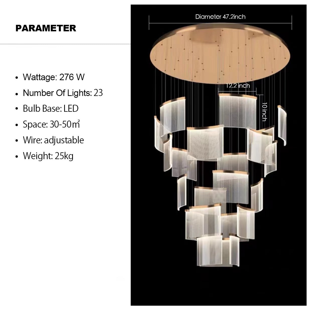 Designer Tile Chandelier For Foyer And High Ceiling Living Room - 17 Lights/D35.4"*H118.1"White LightBlushlighting